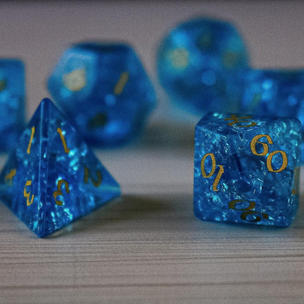 Blue Lightning Glass Cracked Glass DND Dice Set