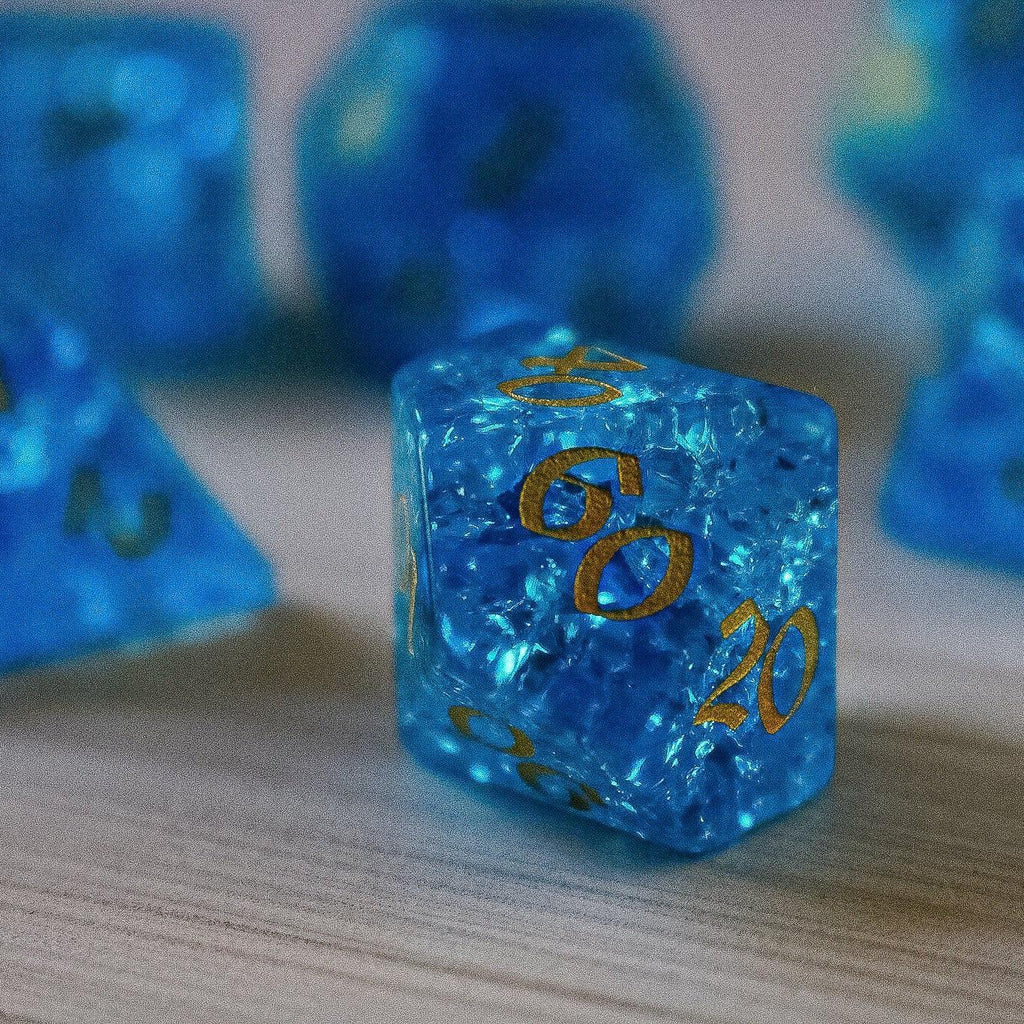 Blue Lightning Glass Cracked Glass DND Dice Set