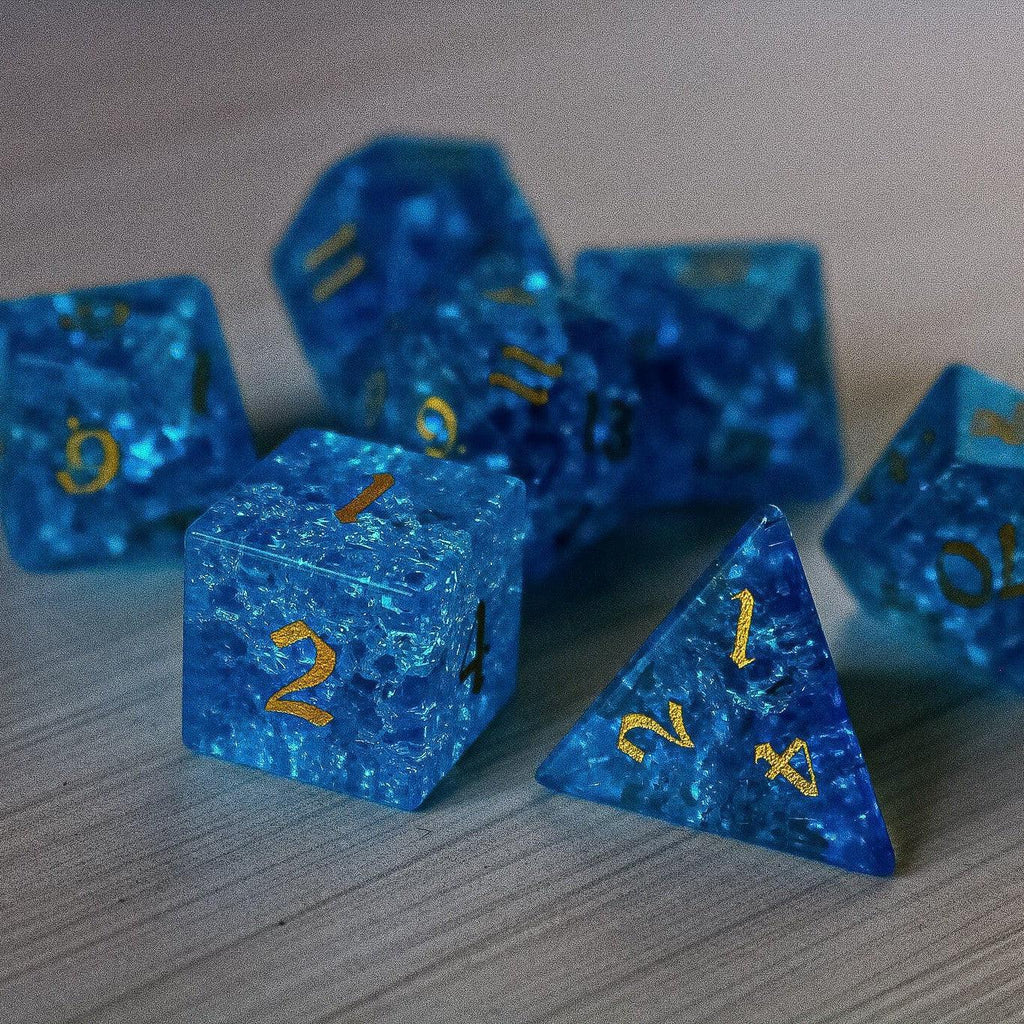 Blue Lightning Glass Cracked Glass DND Dice Set