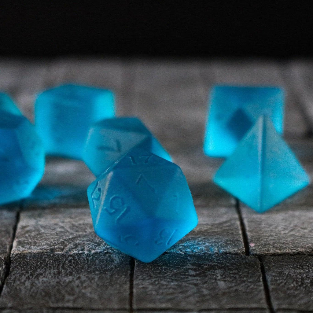 Blue Zircon Hand Carved Glass DND Dice Set