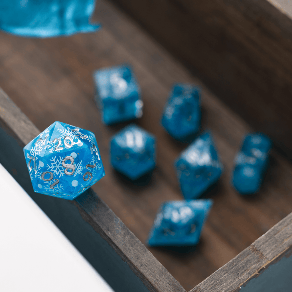 Christmas Blue Snowflake Handmade Resin DND Dice Set