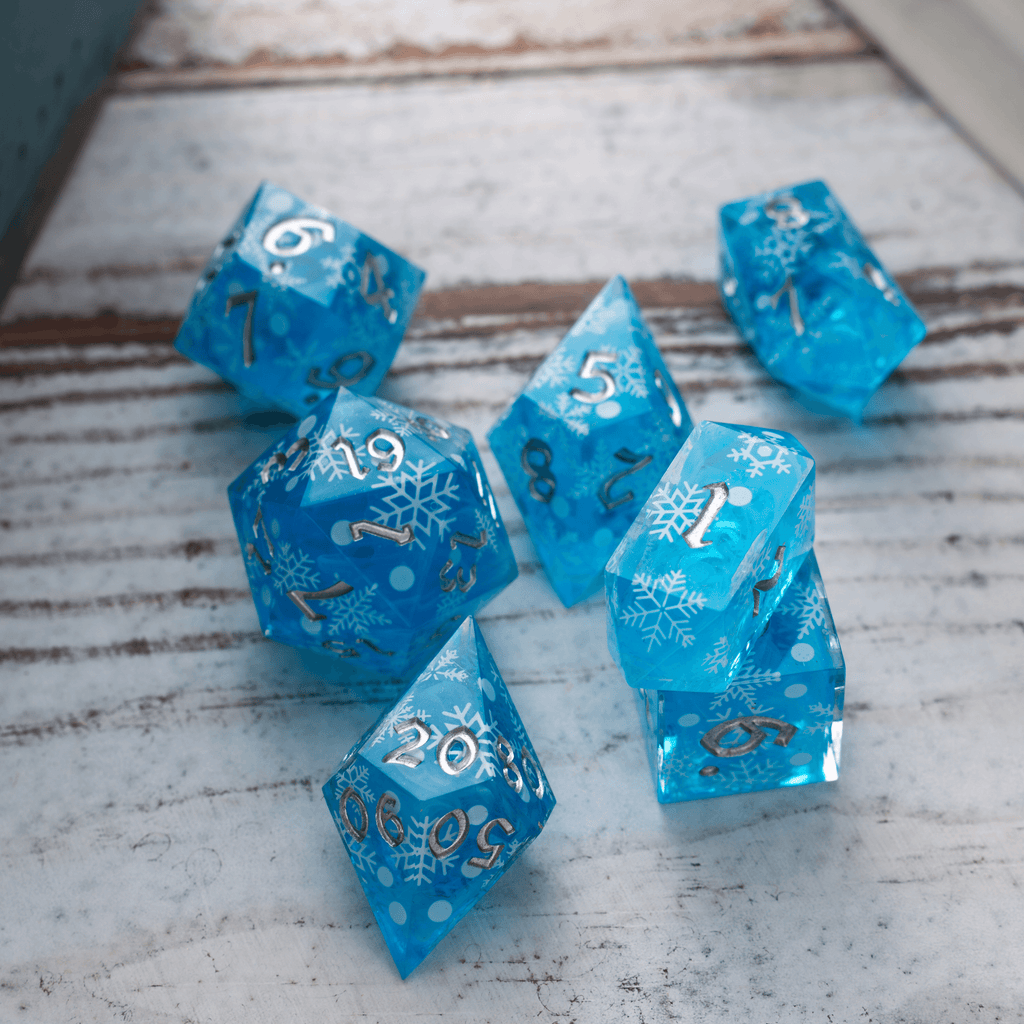 Christmas Blue Snowflake Handmade Resin DND Dice Set