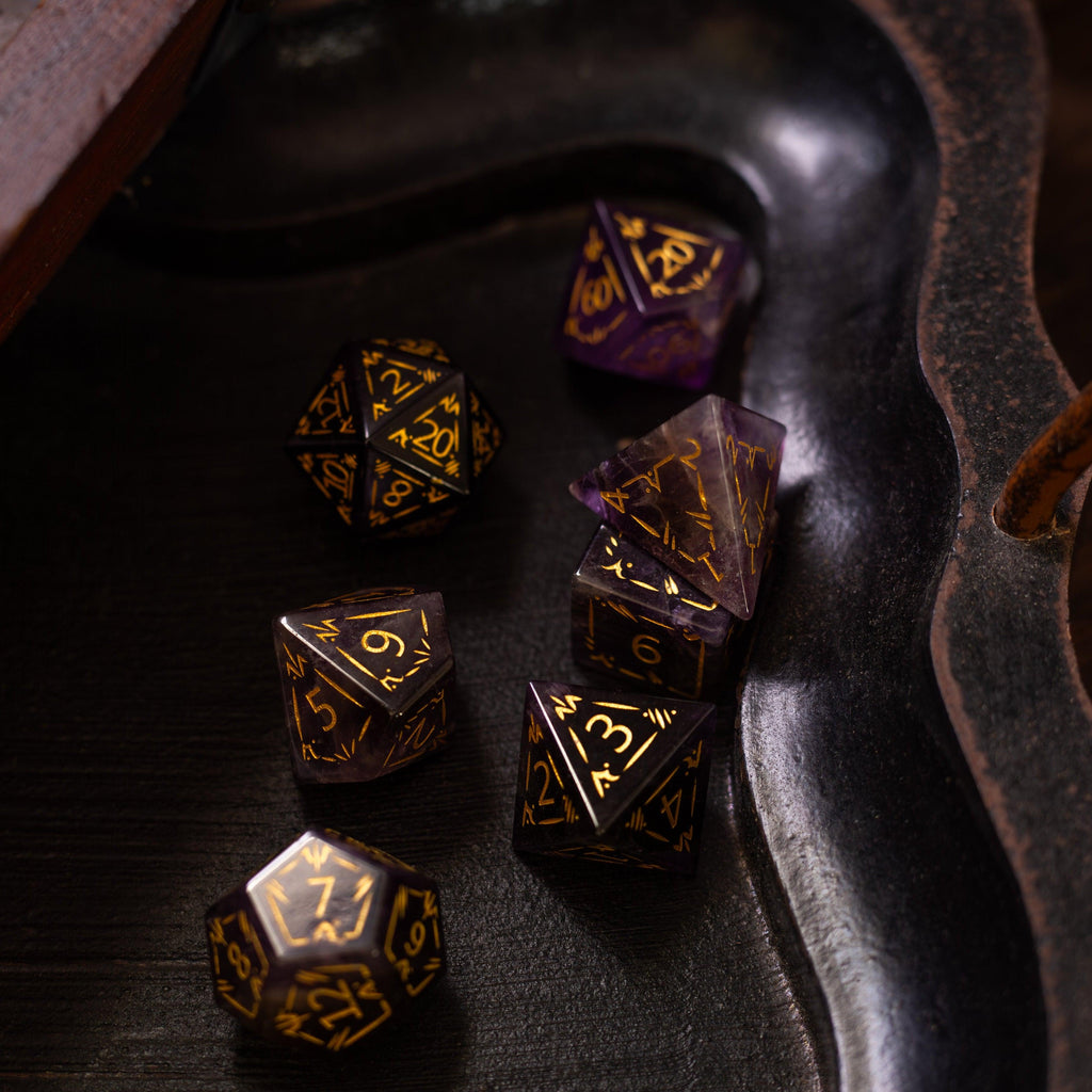 Dragon Shield Purple Amethyst Gemstone DND Dice Set