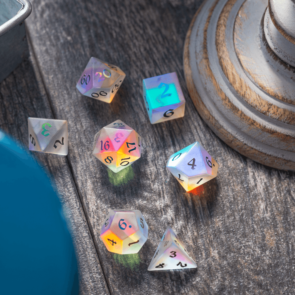 Gemstone (Inked) Raised Dichroic Glass DND Dice Set