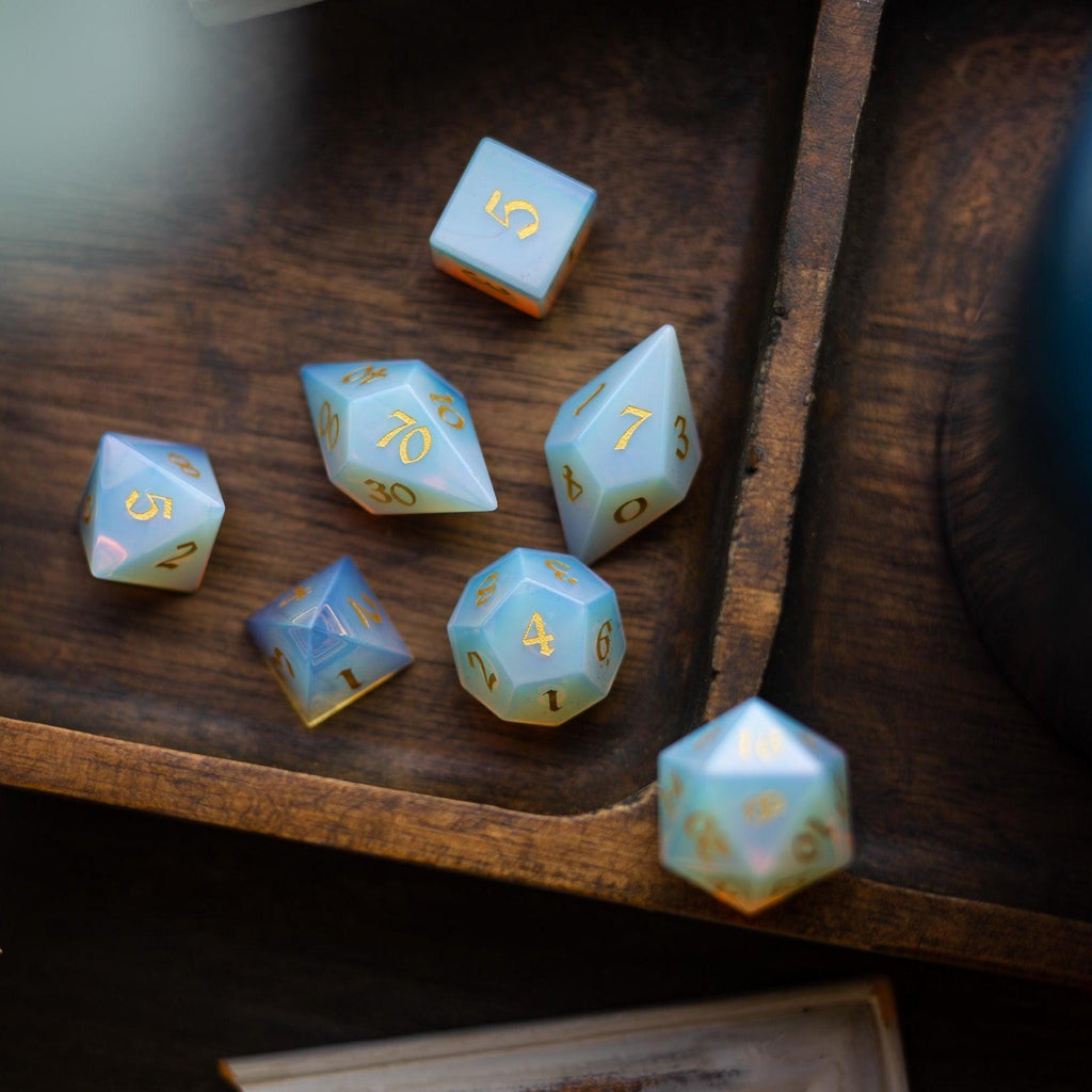 Gemstone Opalite Elven Cut DND Dice Set