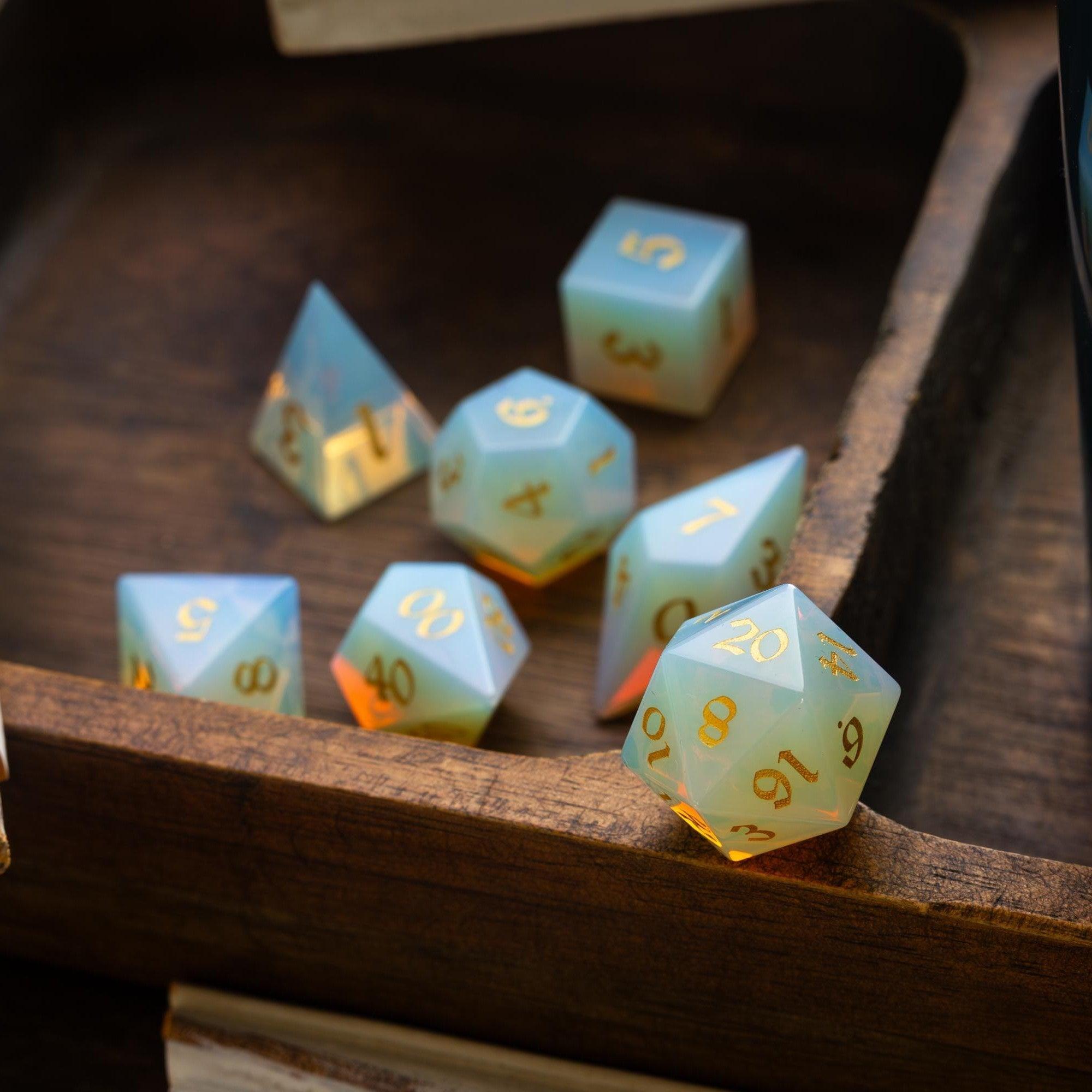 Gemstone Opalite Elven Cut DND Dice Set