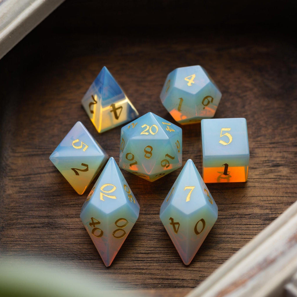 Gemstone Opalite Elven Cut DND Dice Set