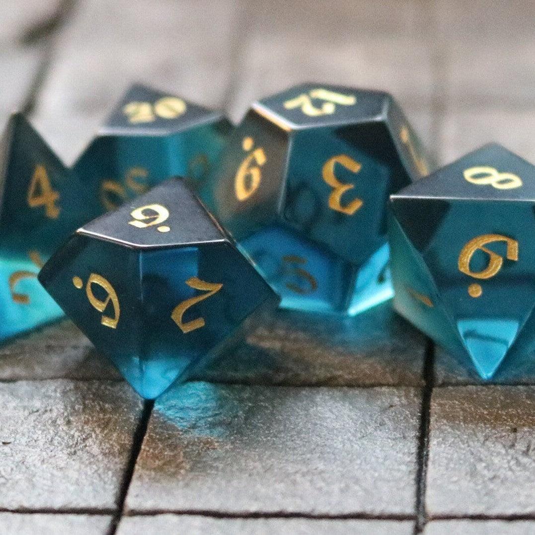 Green Zircon Glass Hand Carved DND Dice Set