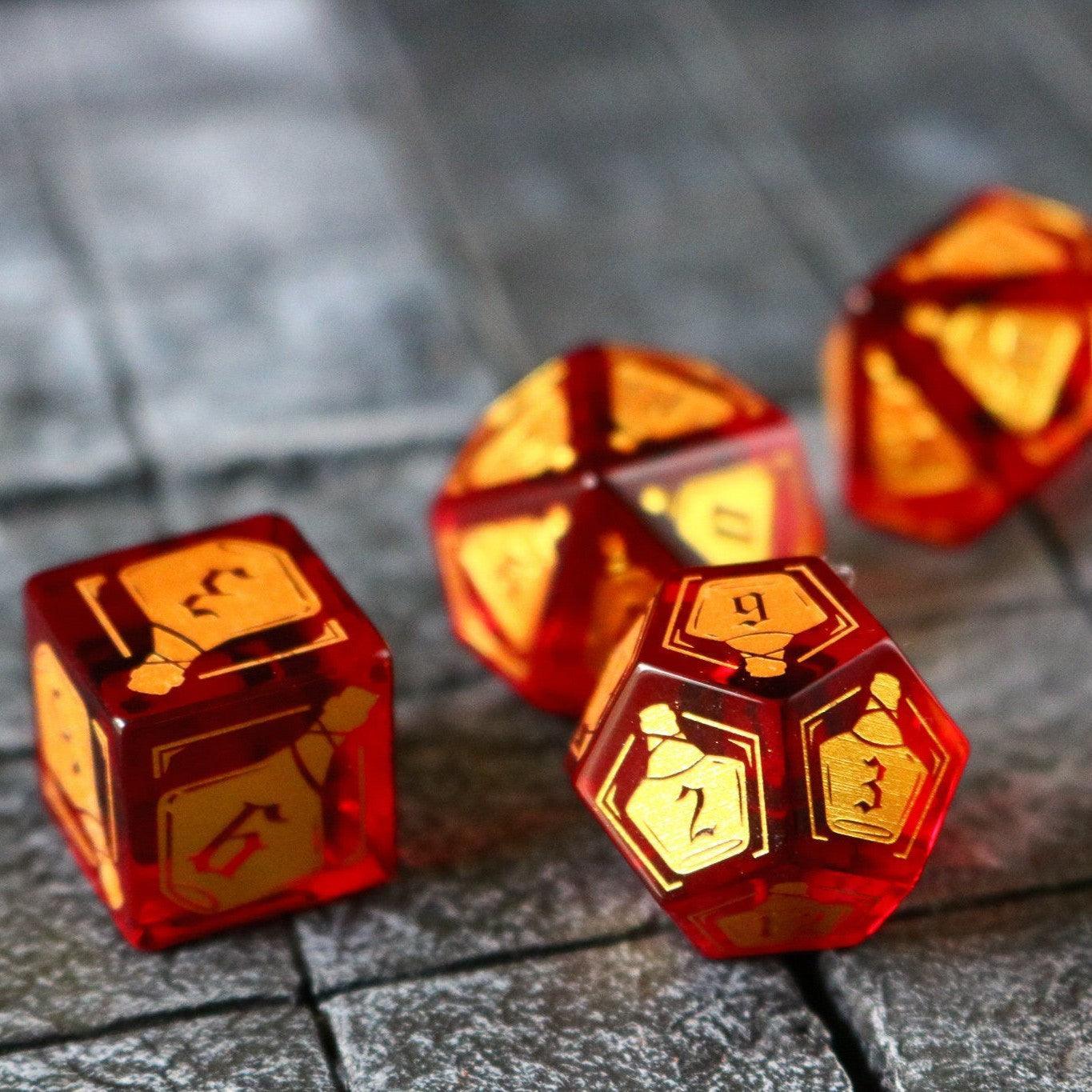 Health Potion Red Zircon Glass DND Dice Set