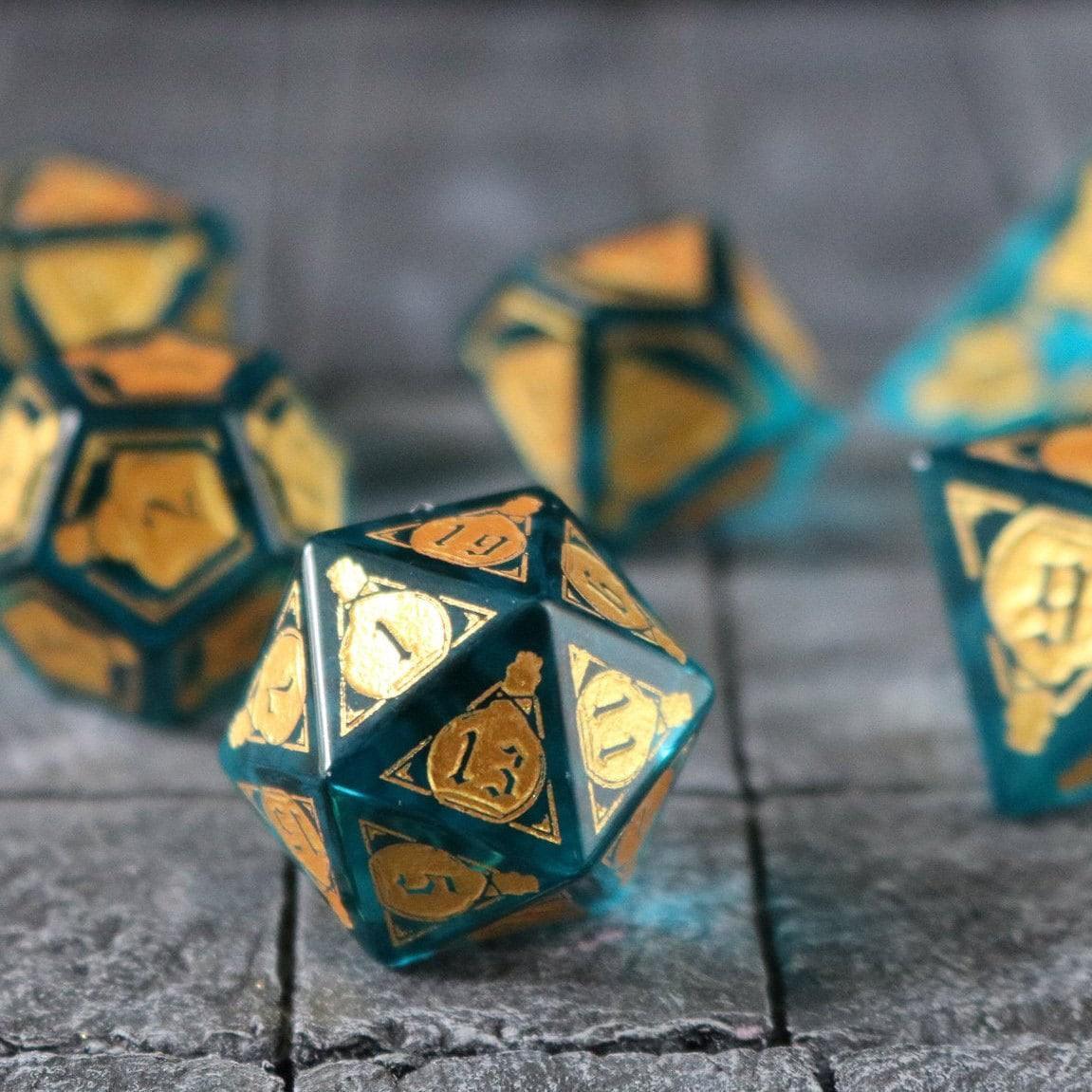 Mana Potion Blue Zircon Glass DND Dice Set