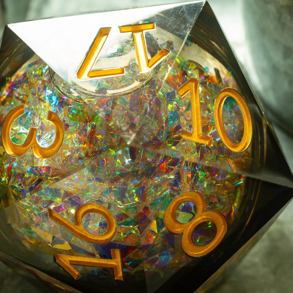 Massive Dark Black And Foil Liquid Core 95MM Chonk Handmade Resin Dice And Box