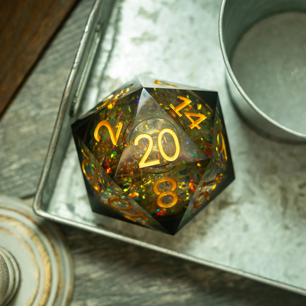 Massive Dark Black And Foil Liquid Core 95MM Chonk Handmade Resin Dice And Box