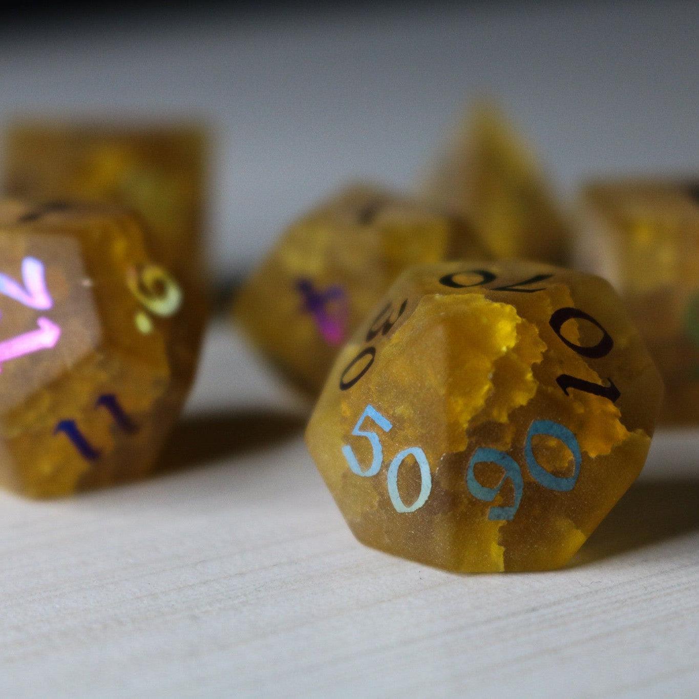 Orange Halloween Pumpkin Inked Lightning Cracked Glass DND Dice Set