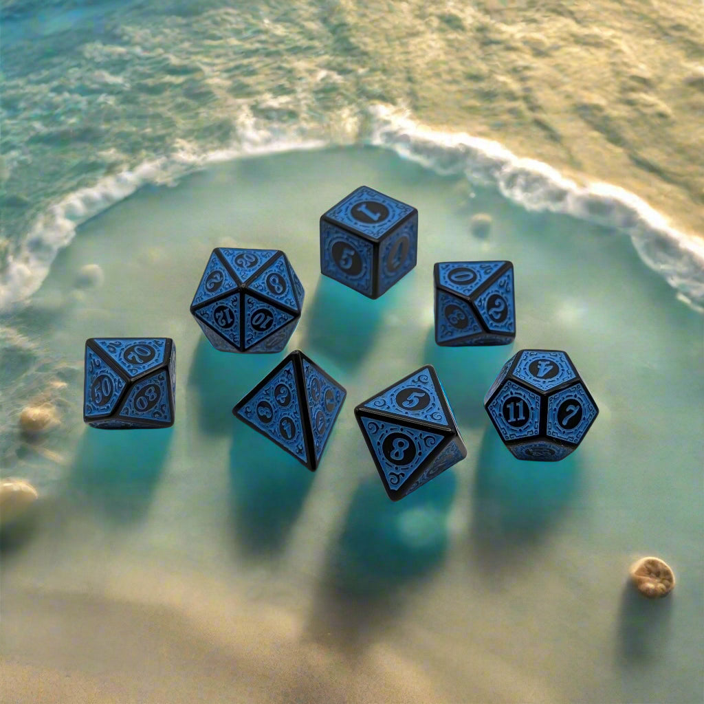 Magic Flame - Blue - 7 Piece DnD Dice Set | Acrylic RPG Gaming Dice