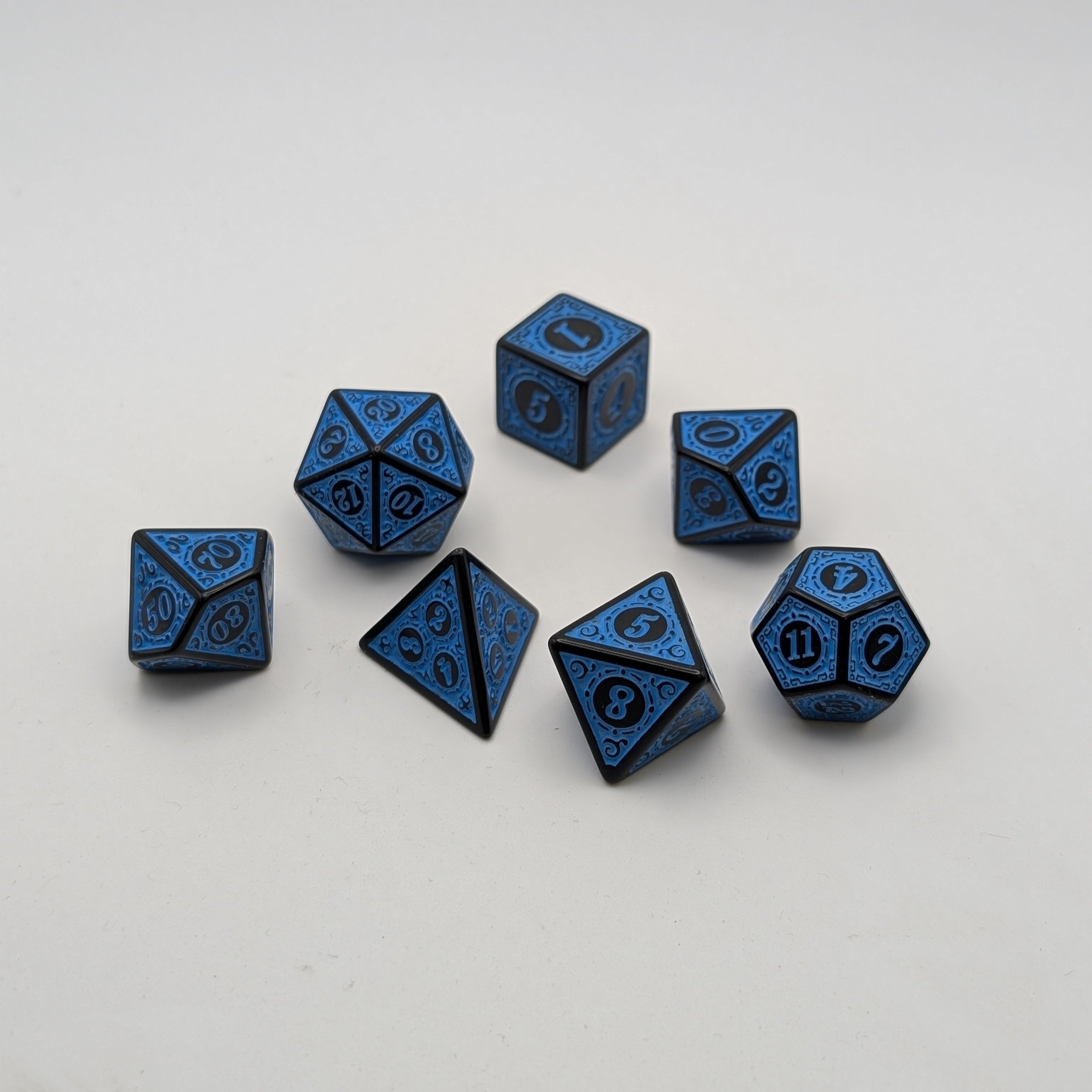Magic Flame - Blue - 7 Piece DnD Dice Set | Acrylic RPG Gaming Dice