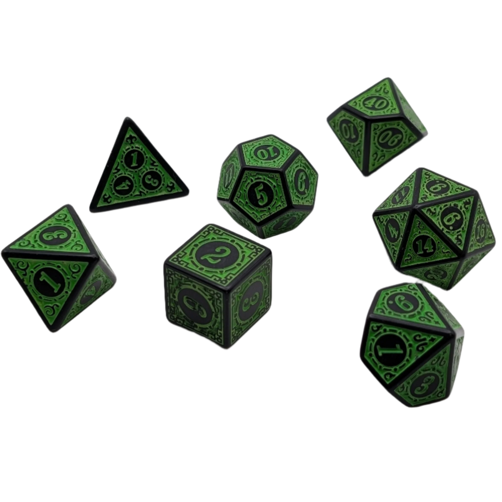Magic Flame - Green - 7 Piece DnD Dice Set | Acrylic RPG Gaming Dice