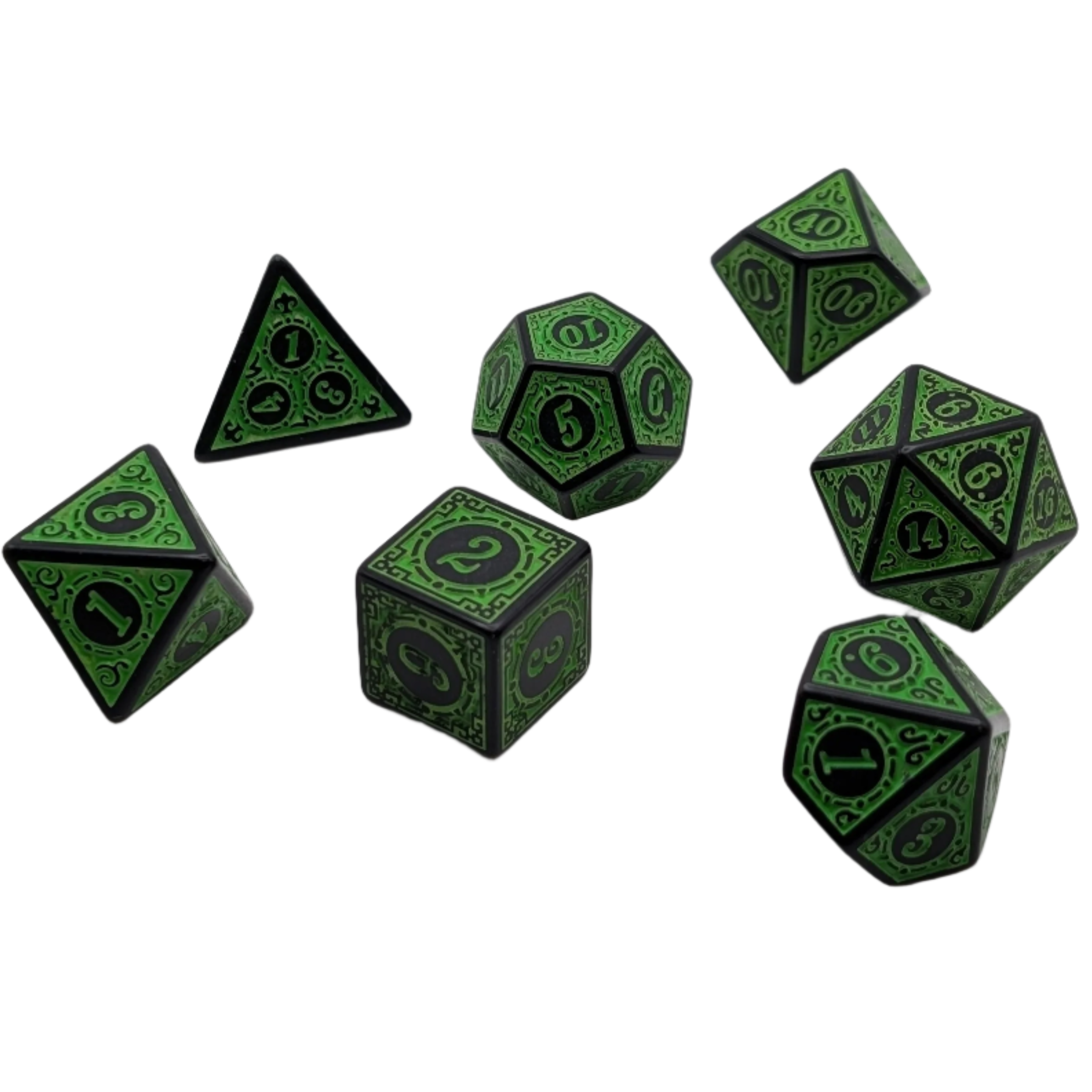 Magic Flame - Green - 7 Piece DnD Dice Set | Acrylic RPG Gaming Dice
