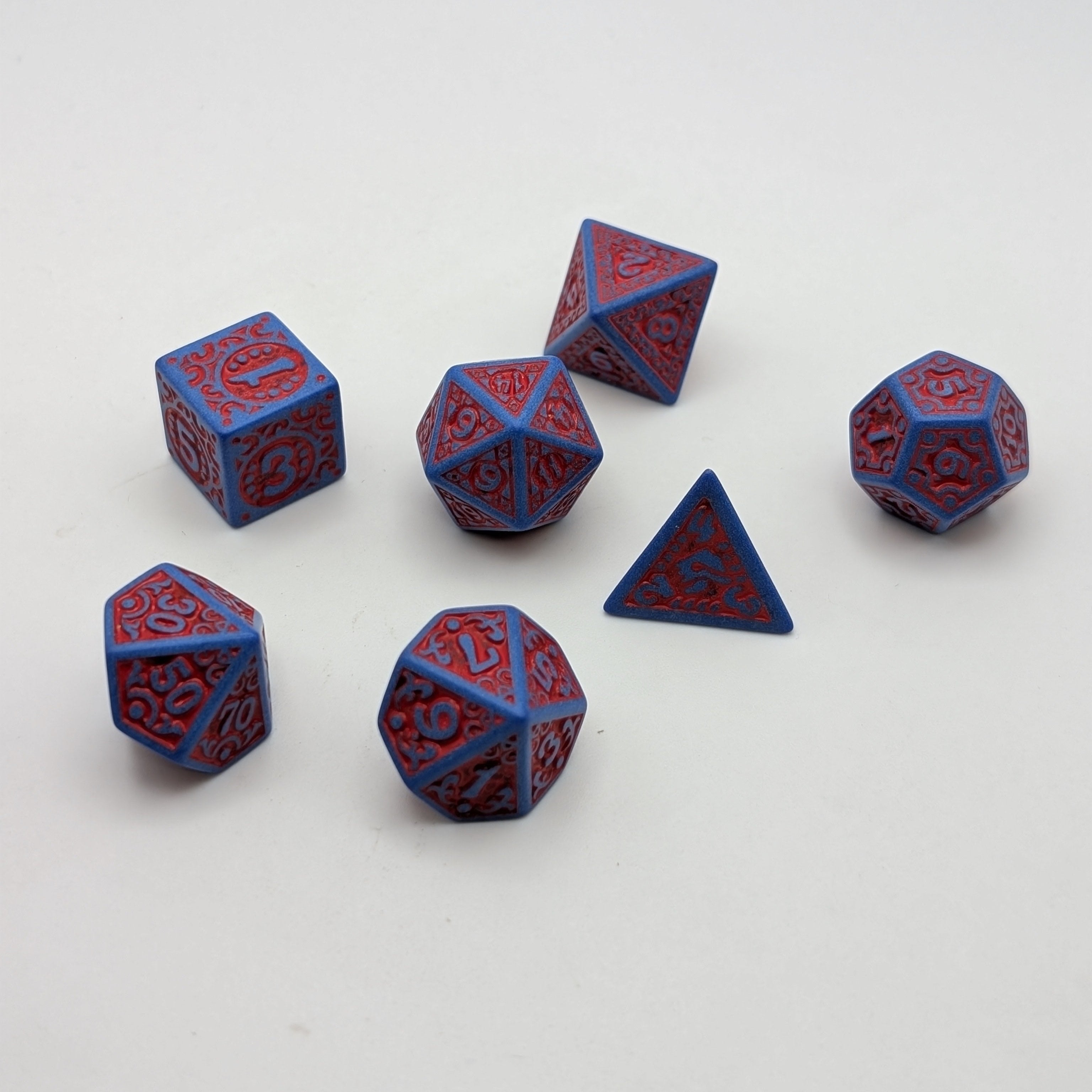 Magic Flame - Red Blue - 7 Piece DnD Dice Set | Acrylic RPG Gaming Dice