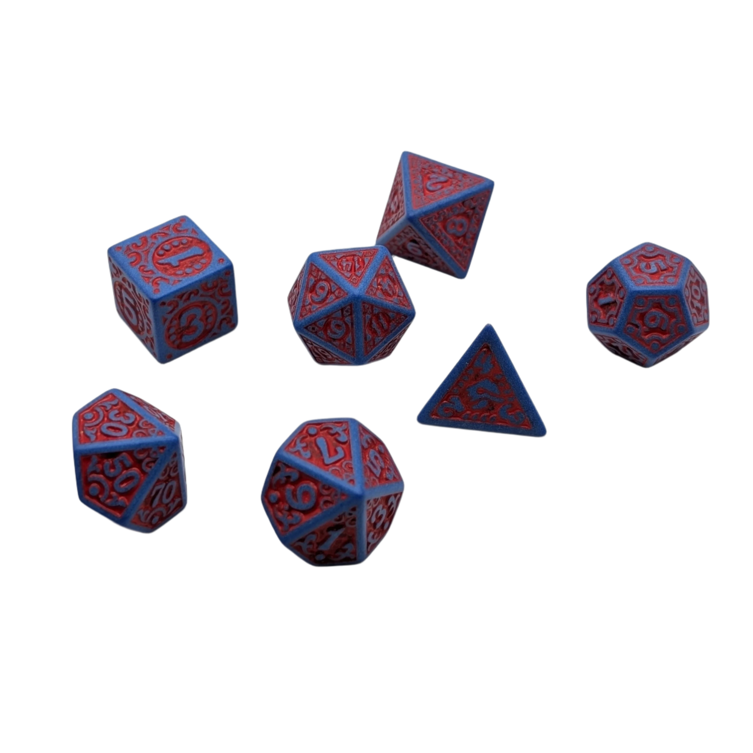 Magic Flame - Red Blue - 7 Piece DnD Dice Set | Acrylic RPG Gaming Dice