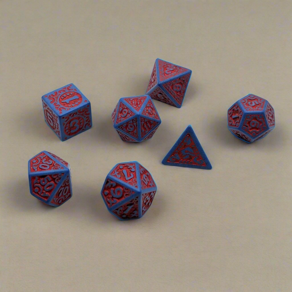 Magic Flame - Red Blue - 7 Piece DnD Dice Set | Acrylic RPG Gaming Dice