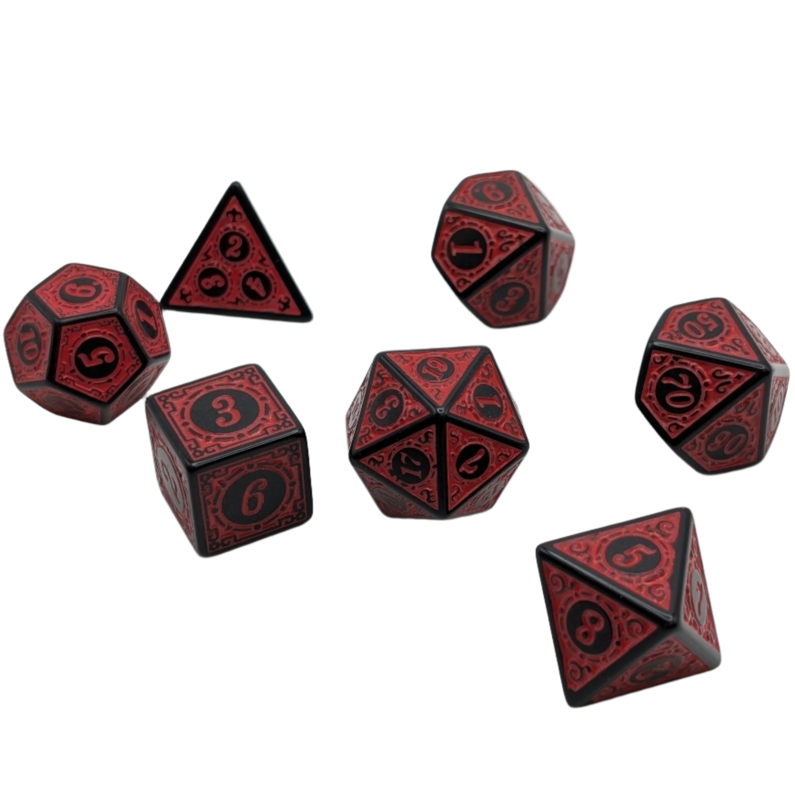 Magic Flame - Red - 7 Piece DnD Dice Set | Acrylic RPG Gaming Dice
