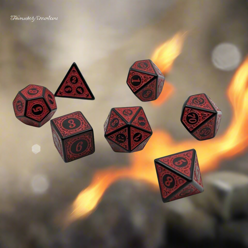 Magic Flame - Red - 7 Piece DnD Dice Set | Acrylic RPG Gaming Dice