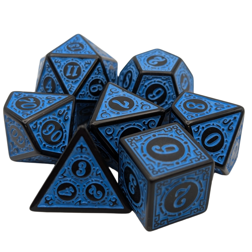Magic Flame - Blue - 7 Piece DnD Dice Set | Acrylic RPG Gaming Dice