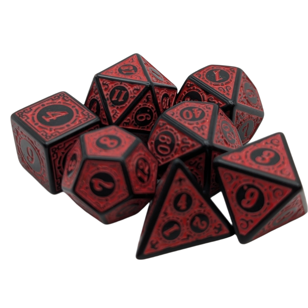 Magic Flame - Red - 7 Piece DnD Dice Set | Acrylic RPG Gaming Dice