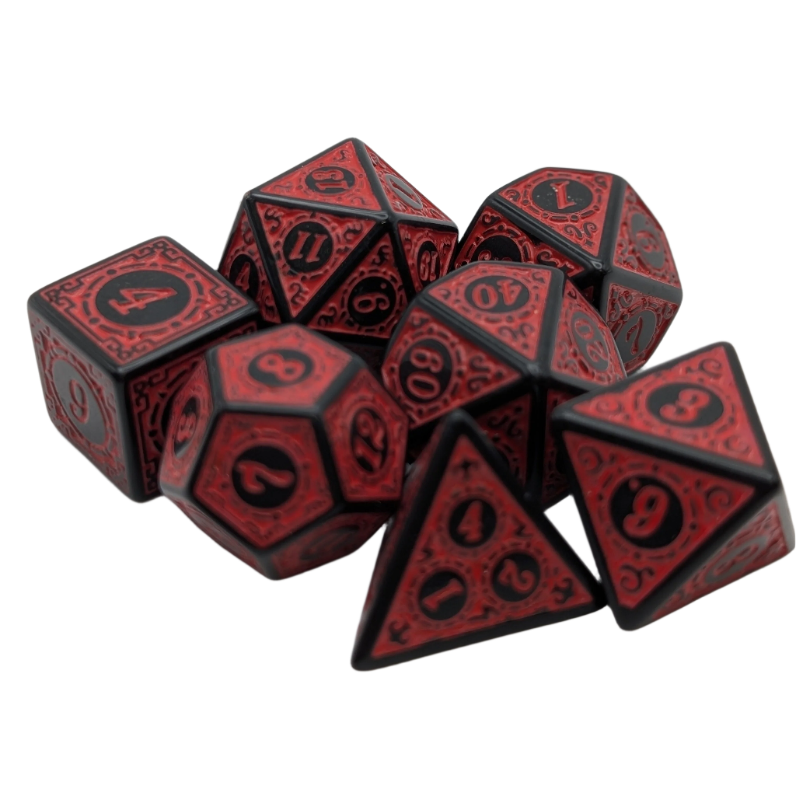 Magic Flame - Red - 7 Piece DnD Dice Set | Acrylic RPG Gaming Dice