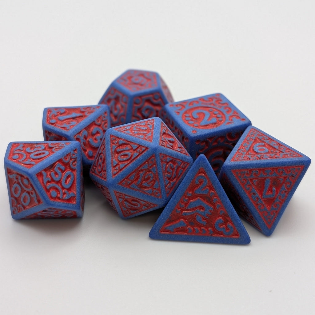 Magic Flame - Red Blue - 7 Piece DnD Dice Set | Acrylic RPG Gaming Dice