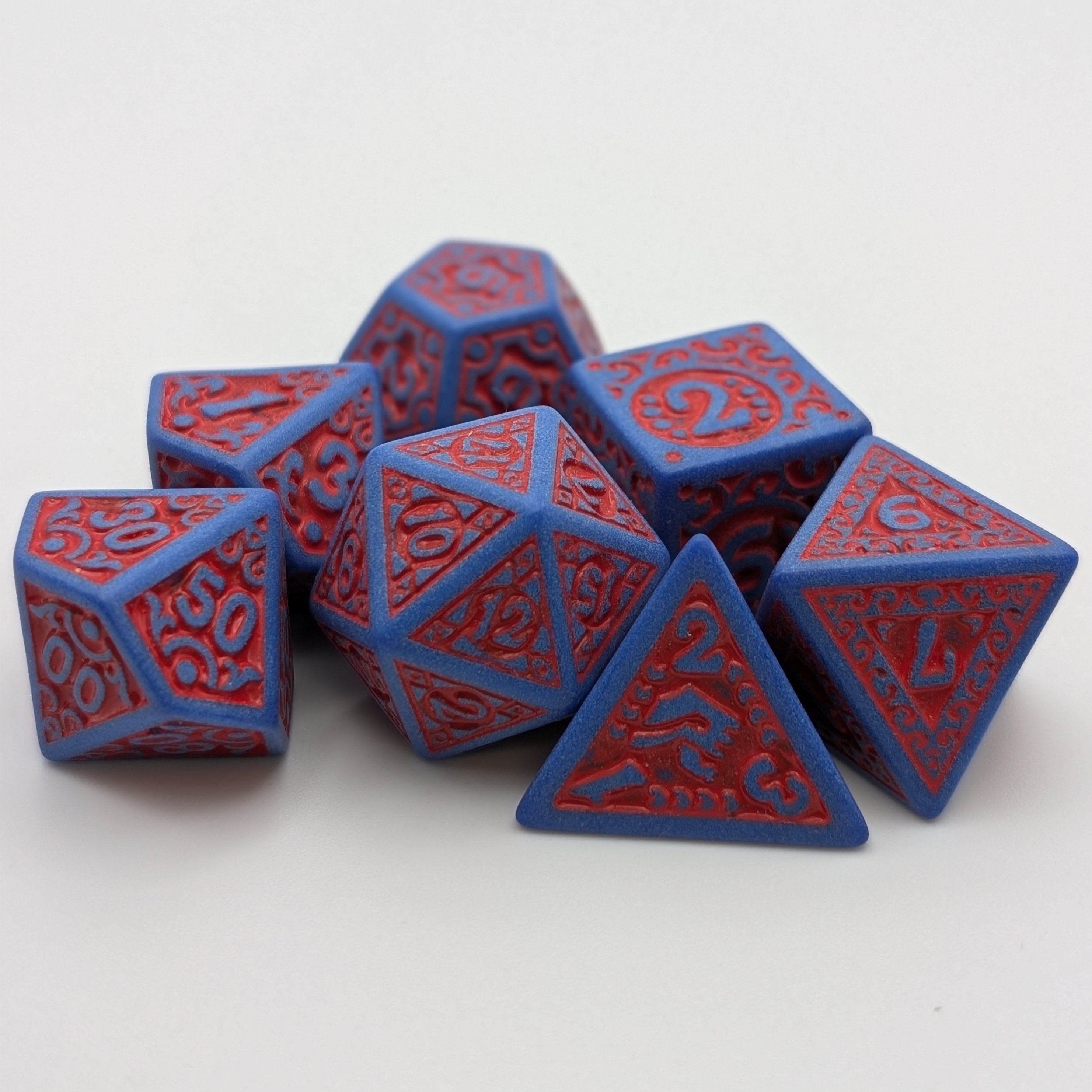 Magic Flame - Red Blue - 7 Piece DnD Dice Set | Acrylic RPG Gaming Dice