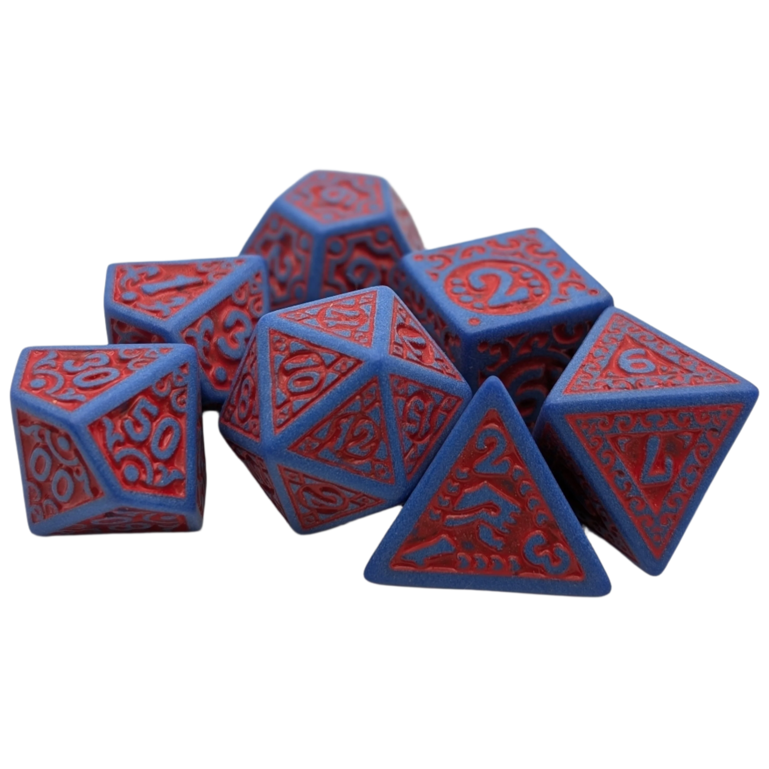Magic Flame - Red Blue - 7 Piece DnD Dice Set | Acrylic RPG Gaming Dice