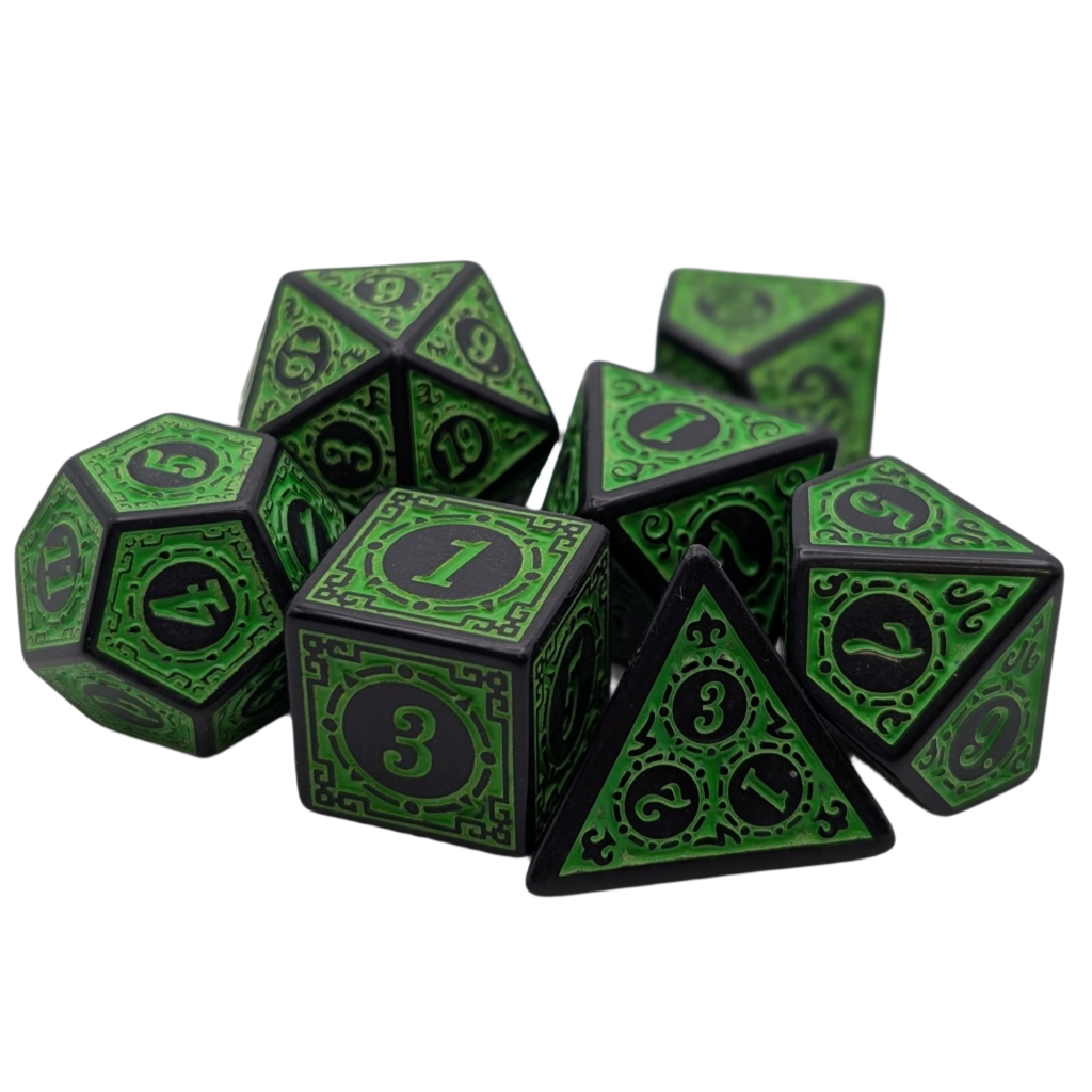 Magic Flame - Green - 7 Piece DnD Dice Set | Acrylic RPG Gaming Dice
