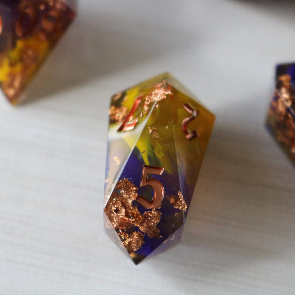 Purple And Gold Handmade Resin DND Dice Set