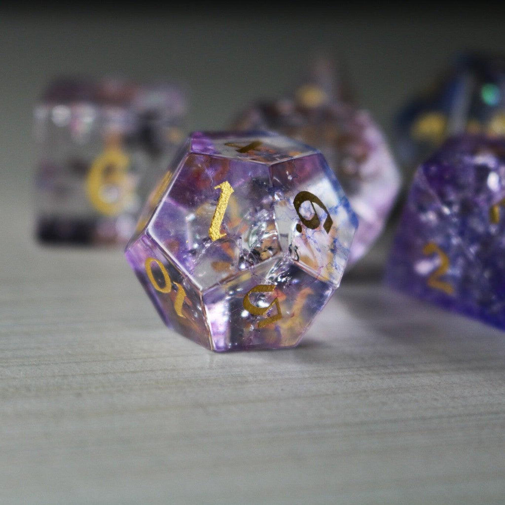 Purple Cloud Forge Fire Glass DND Dice Set
