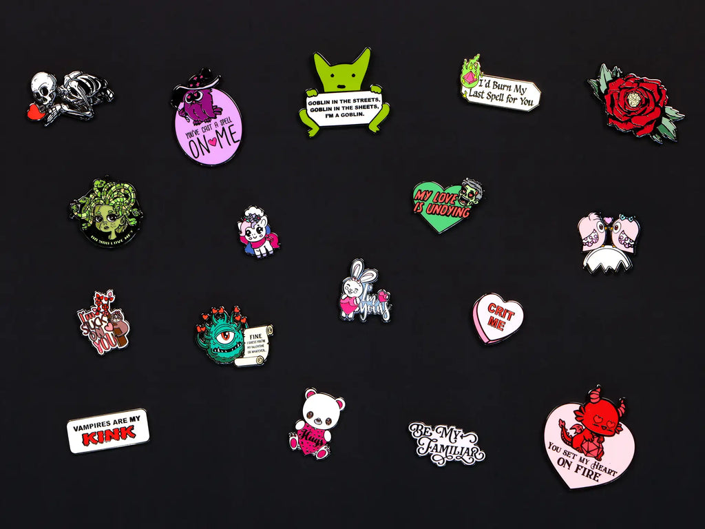 Sweetheart Mystery Dice – Hearts & Flowers dice, unique fun stickers and pins!