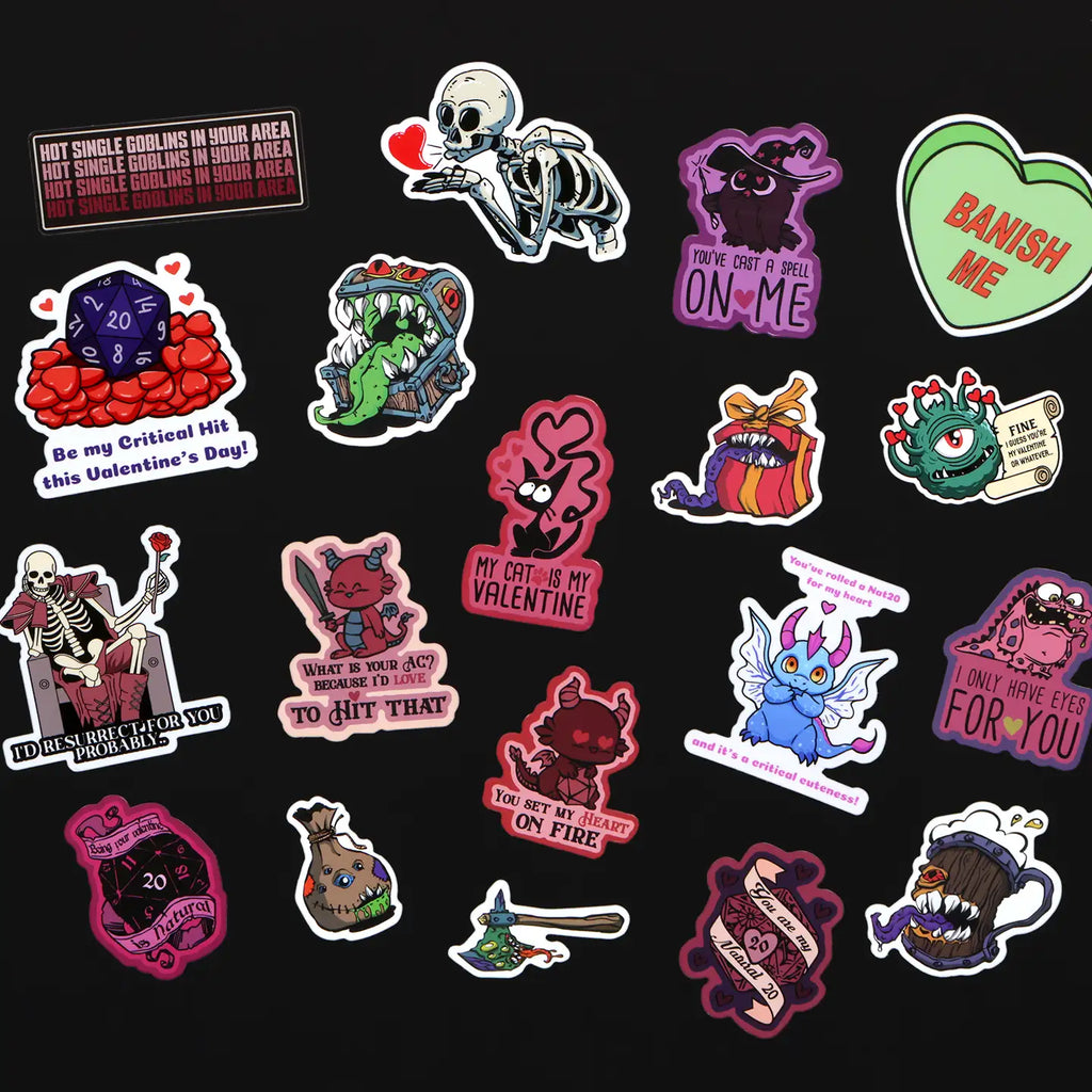 Sweetheart Mystery Dice – Hearts & Flowers dice, unique fun stickers and pins!