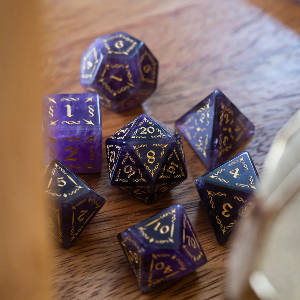 Vine Spike Gemstone Purple Amethyst DND Dice Set