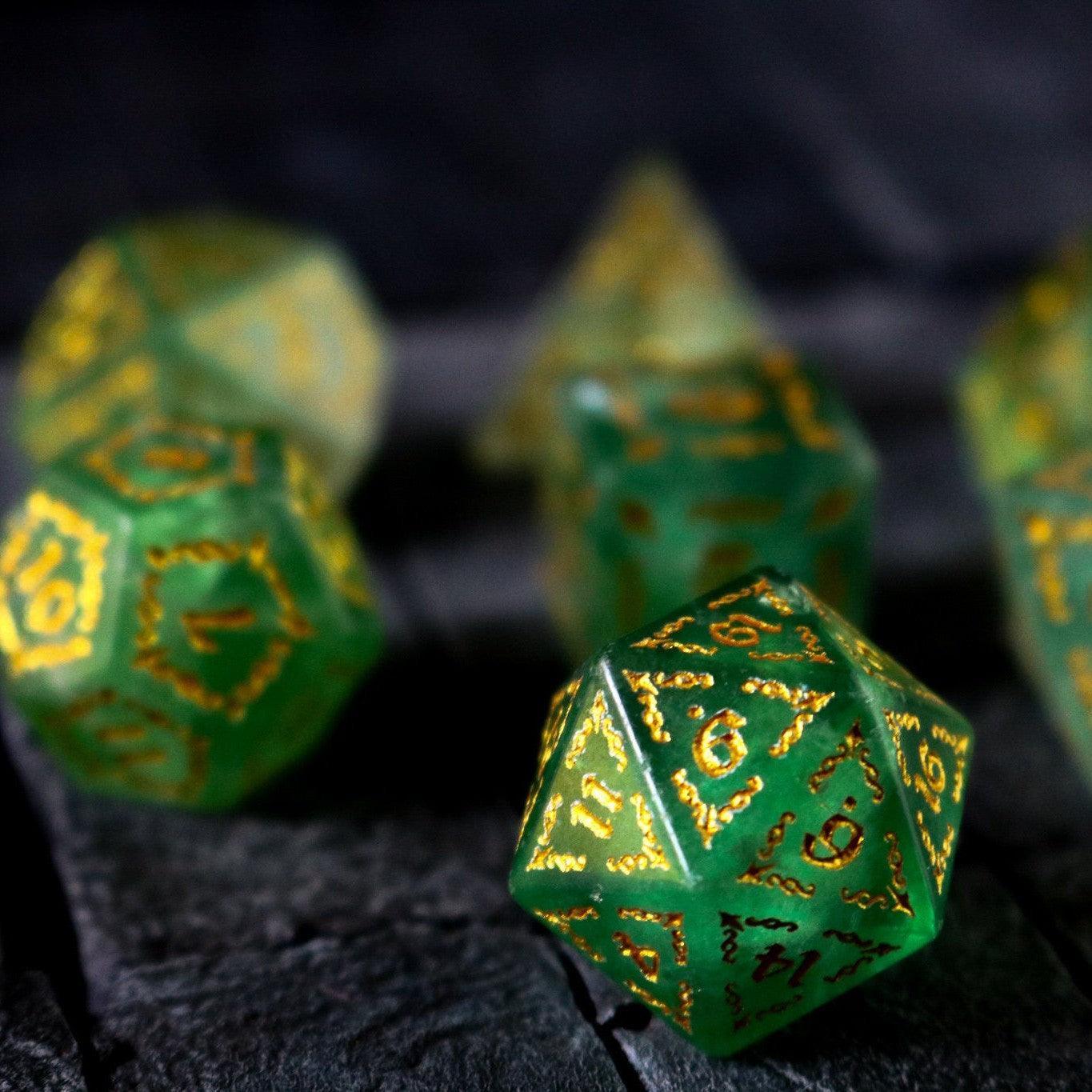 Vine Spike Green Fluorite Gemstone DND Dice Set
