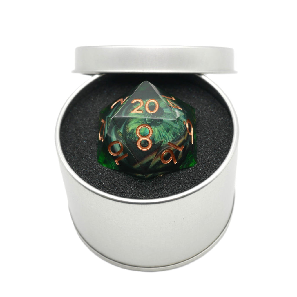 Green Slaadi's Eye - Giant D20 Moving Eye DnD Dice | Acrylic RPG Gaming Dice