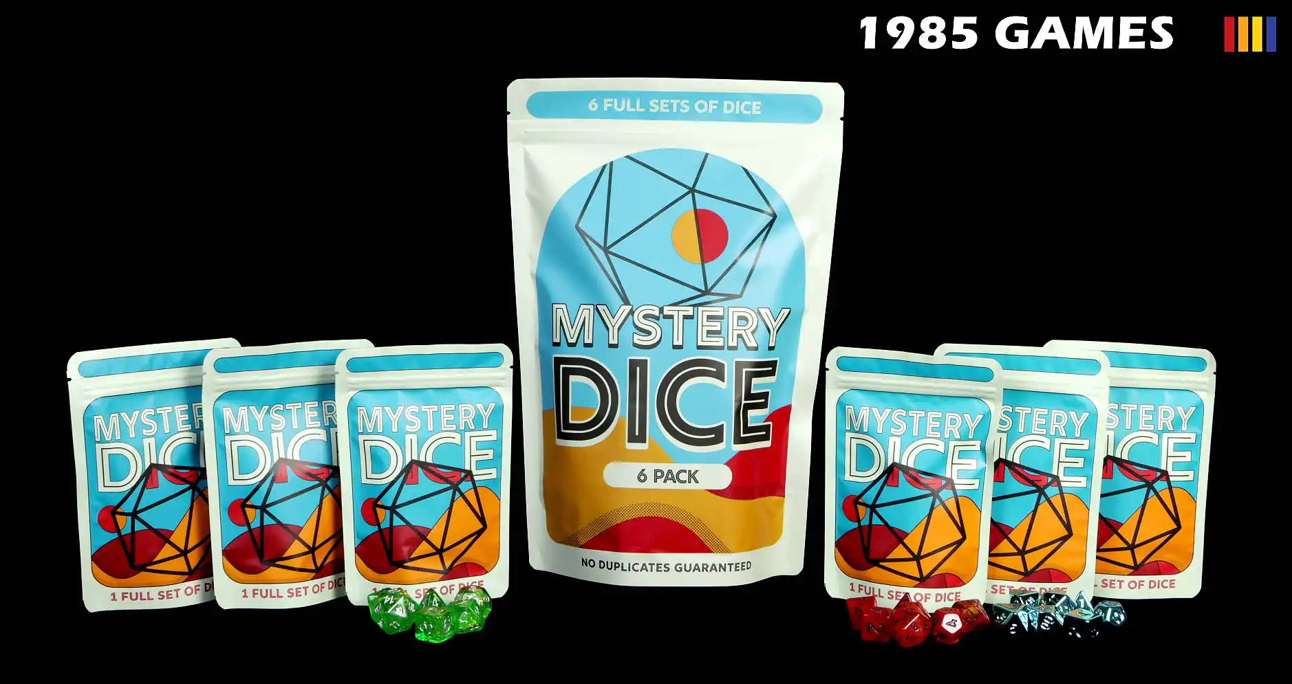 Mystery Dice 6 pack – 6 Dice Unique Sets in one cool bag, No Duplicates!